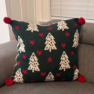 New Christmas Pillow with Red and Green and cream colored trees and stars!